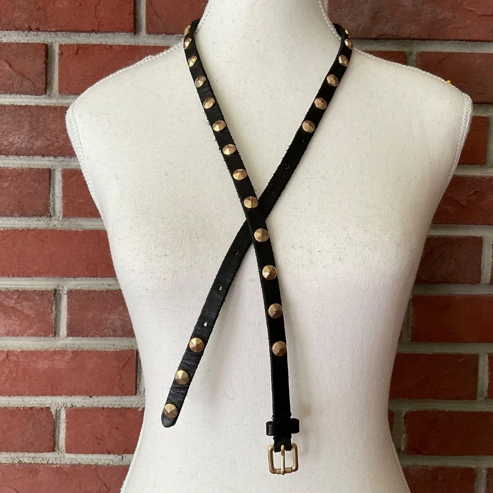 J.Crew Skinny Black Leather Studded Belt Size M - Picture 2 of 15